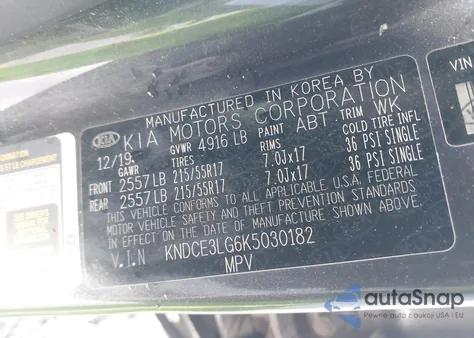 2019 Kia Niro Ev Ex Premium z USA, uszkodzony, nr VIN KNDCE3LG6K5030182